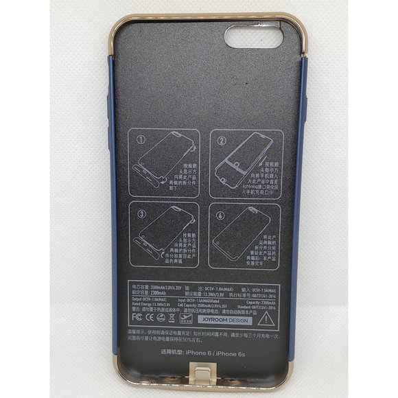 iPhone 6/6s Blue Gold Trim 2300mAh Battery Charger Phone Case C10-2-07 - Picture 3 of 12